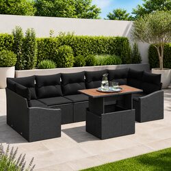 Outdoor Garden Sofa Set 8 Pieces Poly Rattan Modular Seating Acacia Wood Table