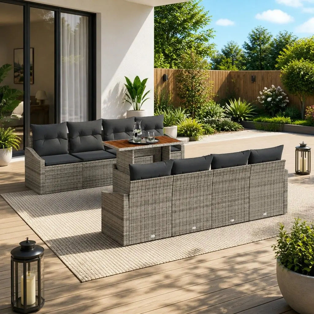 9 Piece Modular Outdoor Garden Sofa Set Grey Patio Furniture Seating