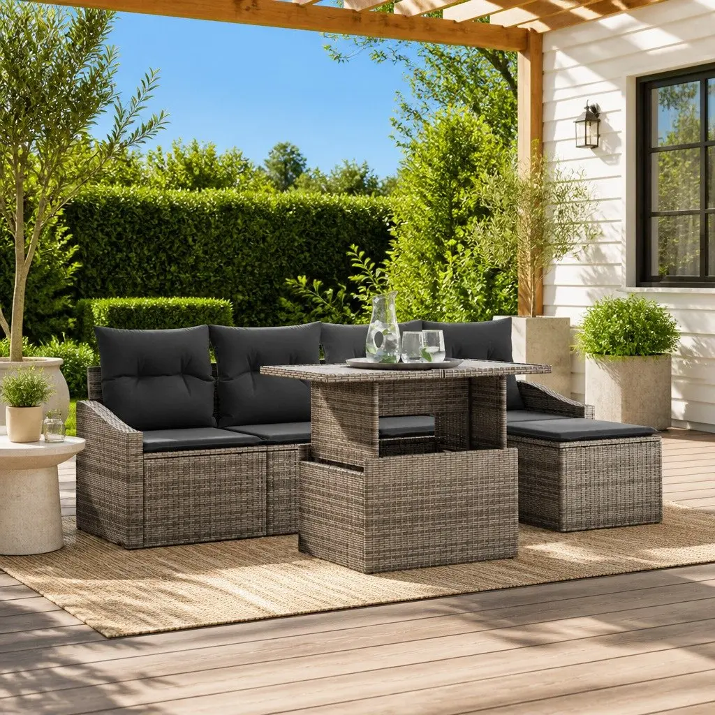 Garden Sofa Set Modular Seating 6 Piece Outdoor Patio Furniture Grey