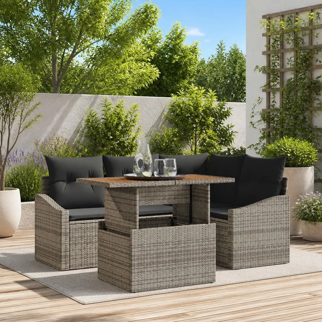 Outdoor Garden Sofa Set Modular Seating 5 Pieces Grey Poly Rattan