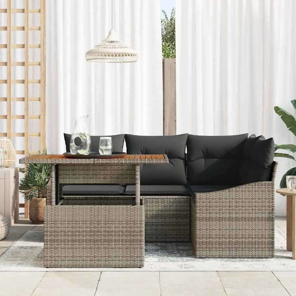 Outdoor Garden Sofa Set Modular Seating 5 Pieces Grey Poly Rattan