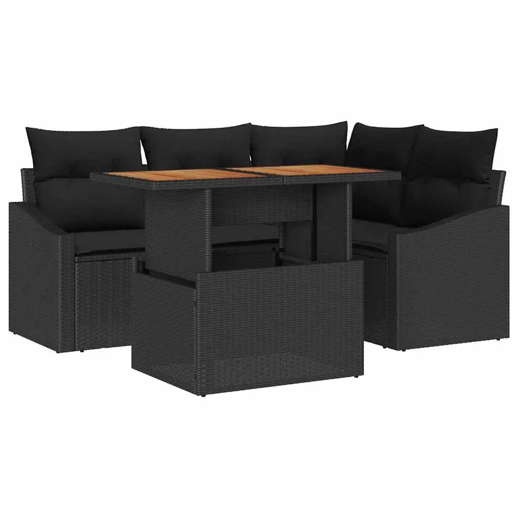 Outdoor Garden Sofa Set Modular Rattan Patio Furniture 5 Piece Black