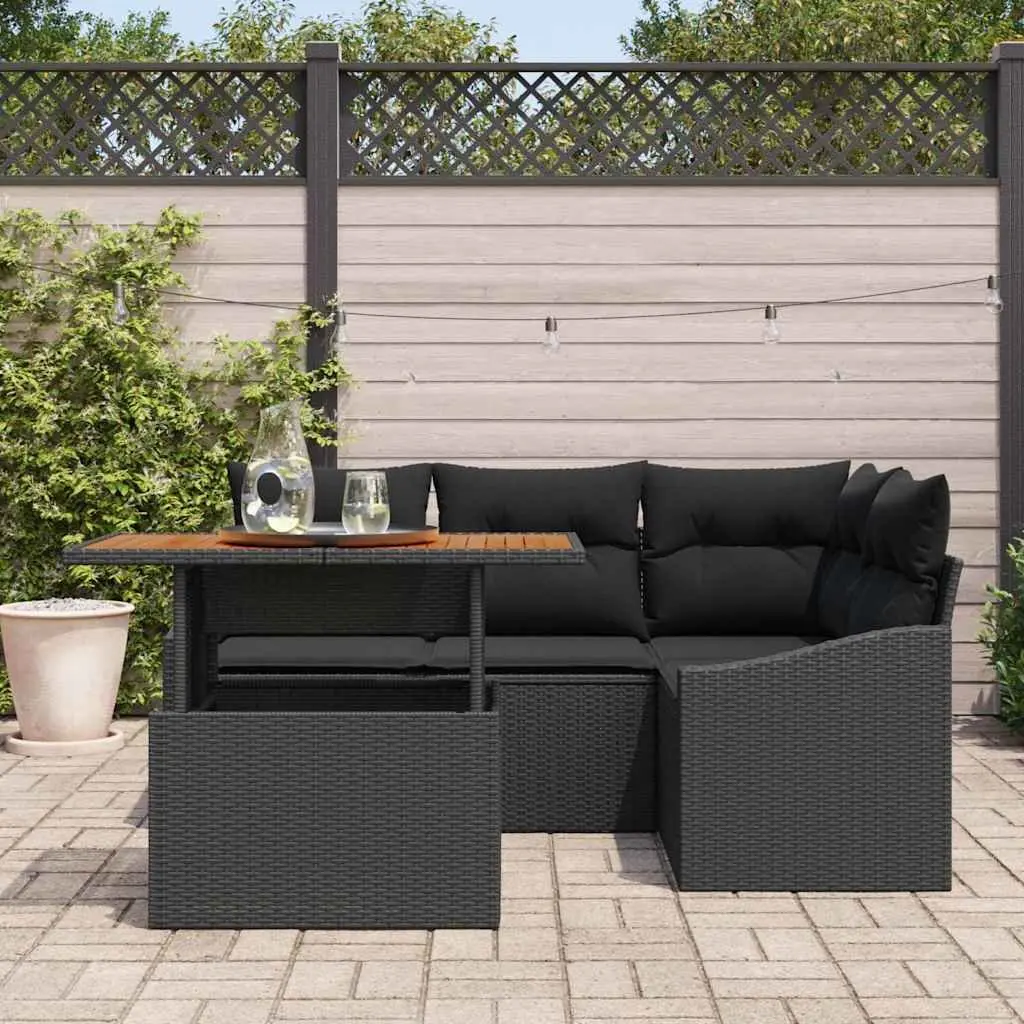 Outdoor Garden Sofa Set Modular Rattan Patio Furniture 5 Piece Black