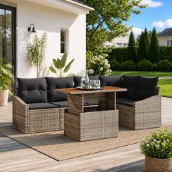 Outdoor Garden Sofa Set 6 Piece Grey Modular Poly Rattan Dining Seating