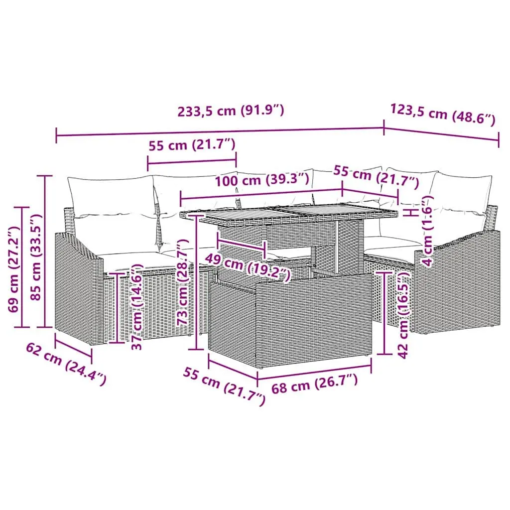 Outdoor Sofa Set Modular Garden Seating 6 Piece Black Brown