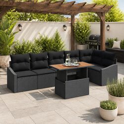 Outdoor Garden Sofa Set 7 Pieces Black Poly Rattan Modular Seating with Storage