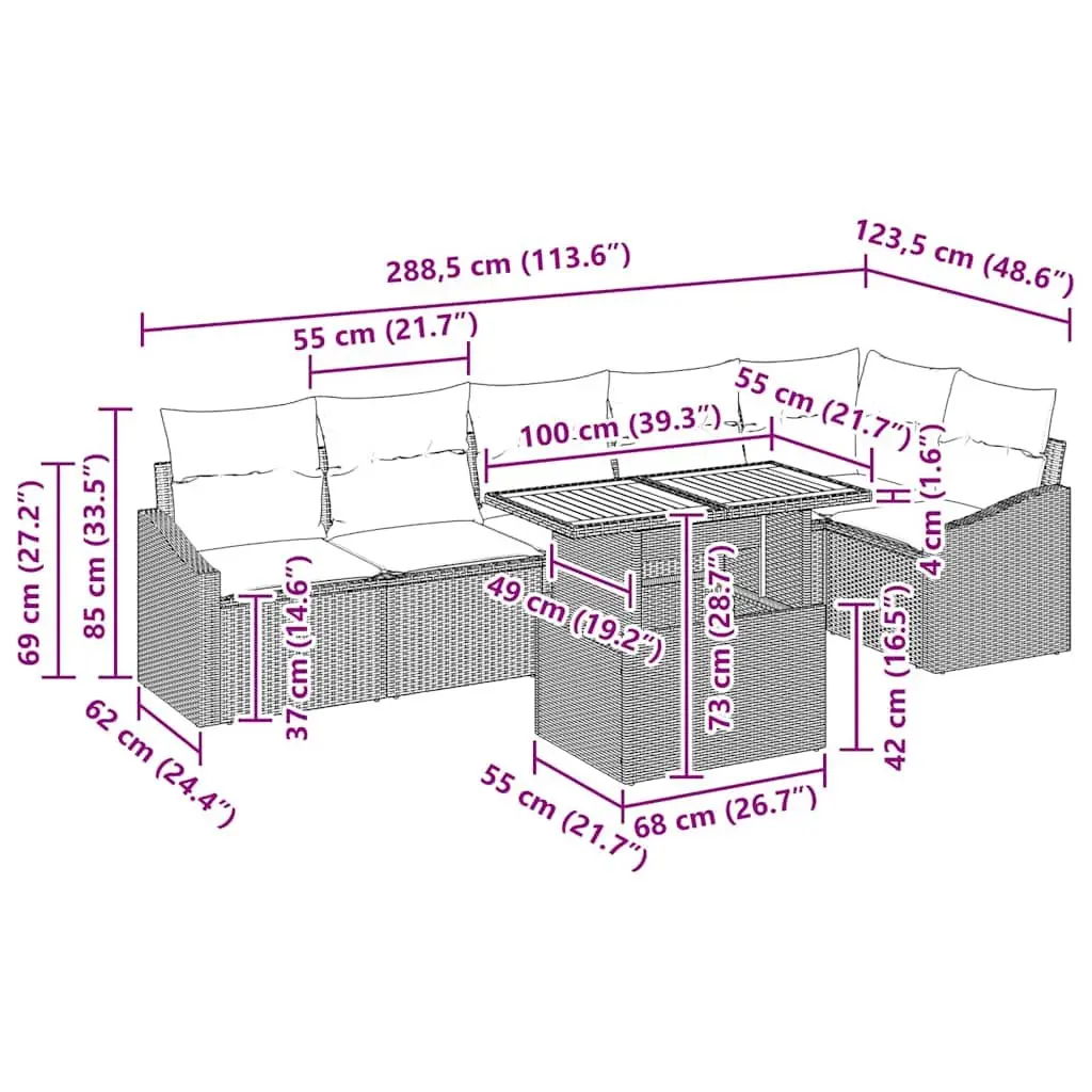 Outdoor Garden Sofa Set 7 Pieces Black Poly Rattan Modular Seating with Storage