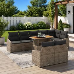 Outdoor Garden Sofa Set 9 Pieces Modular Patio Seating Grey Poly Rattan with