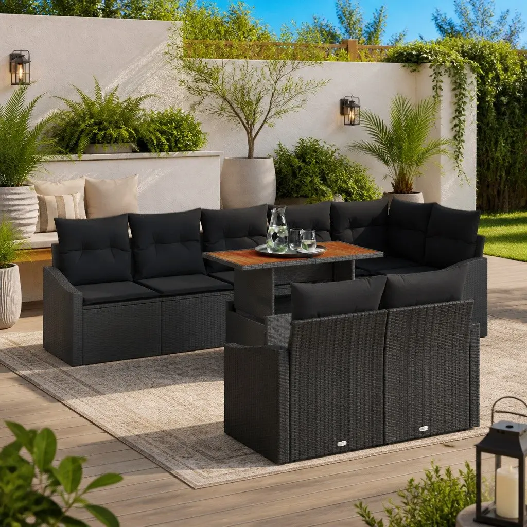 9-Piece Modular Garden Sofa Set in Black