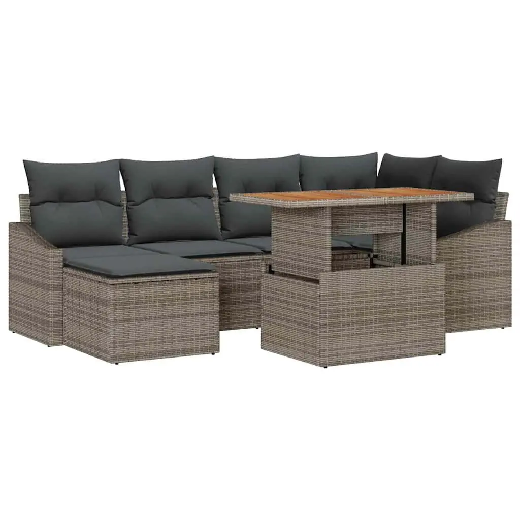 Outdoor Garden Sofa Set 7 Pieces Poly Rattan Lounge Furniture Grey Patio Seating