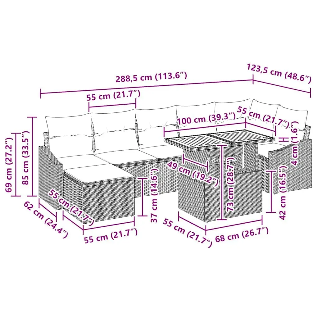 Outdoor Garden Sofa Set 8 Pieces Black Poly Rattan Patio Seating Modular