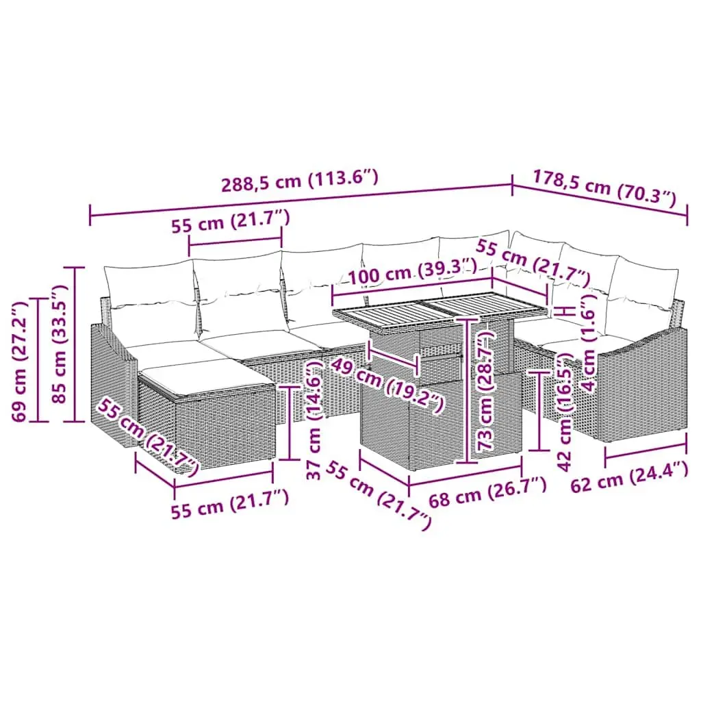 Outdoor Sofa Set Modular Garden Seating 9 Piece with Storage Grey Brown