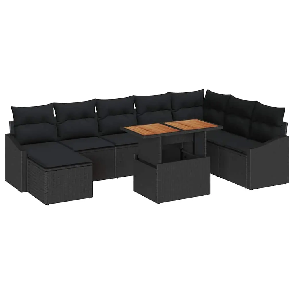 Modular Garden Sofa Set 9 Pieces Outdoor Seating with Storage Black Poly Rattan