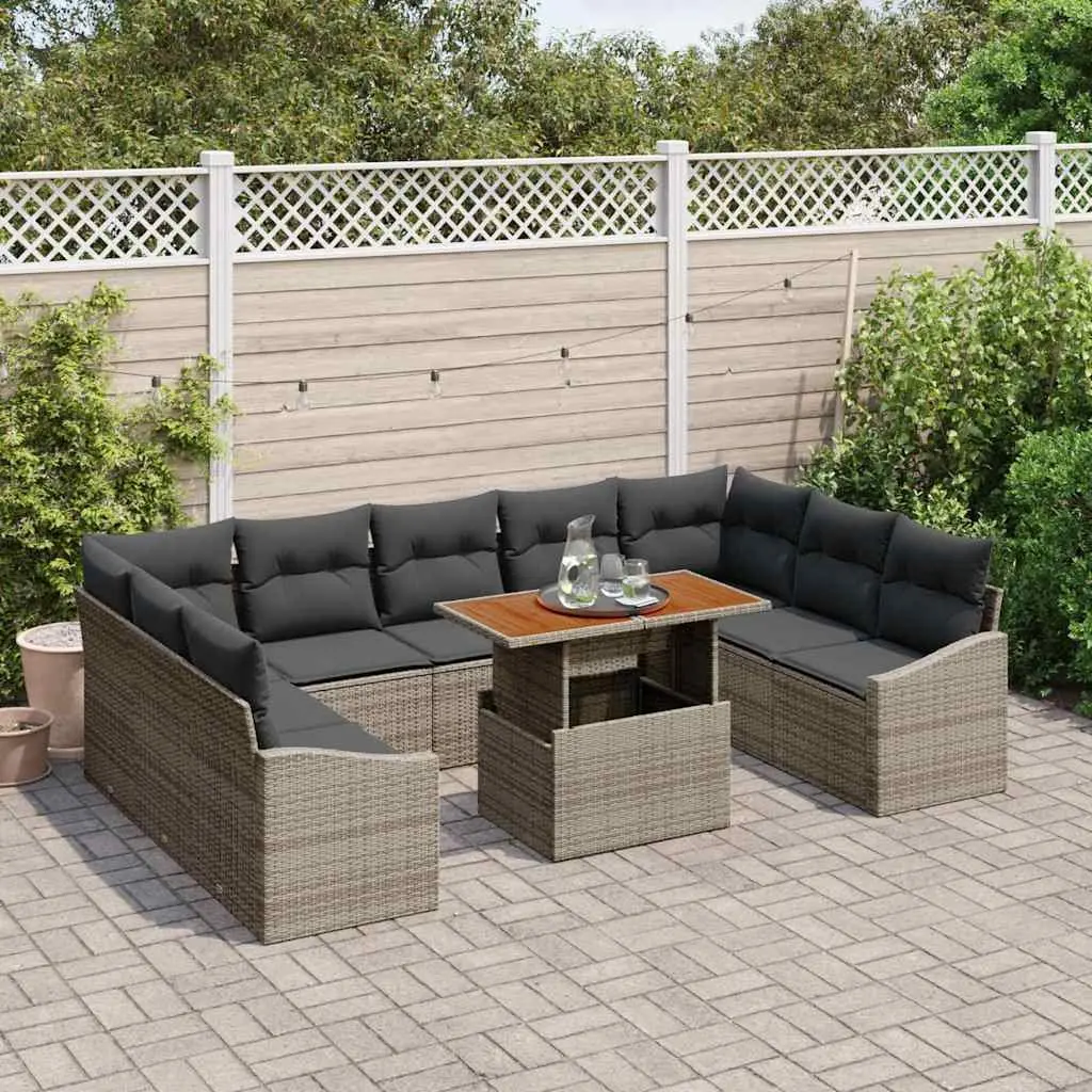 Garden Sofa Set 10 Pieces Rattan Grey Brown Outdoor Patio Dining Collection