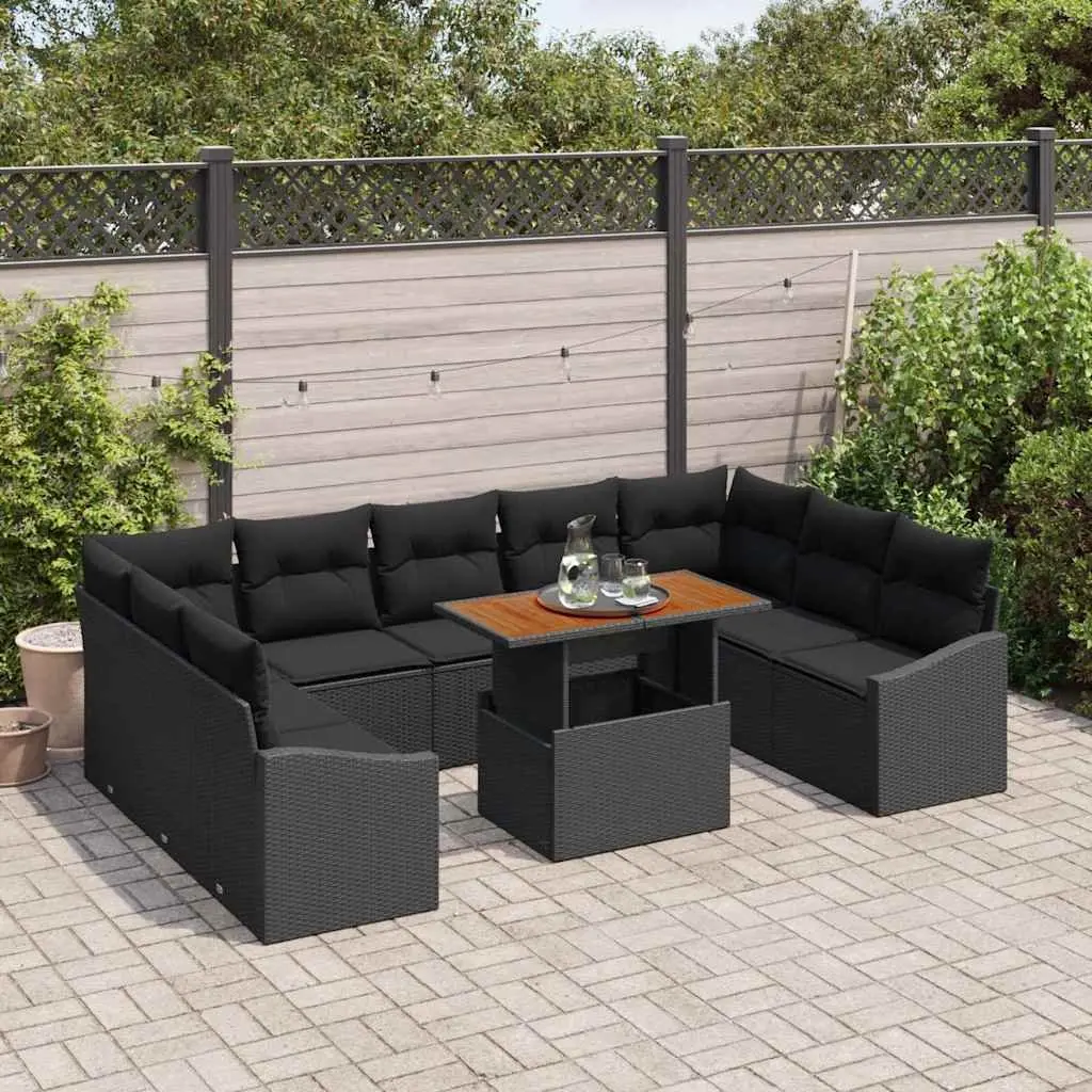 Outdoor Garden Sofa Set 10 Piece Poly Rattan Patio Furniture Black and Brown