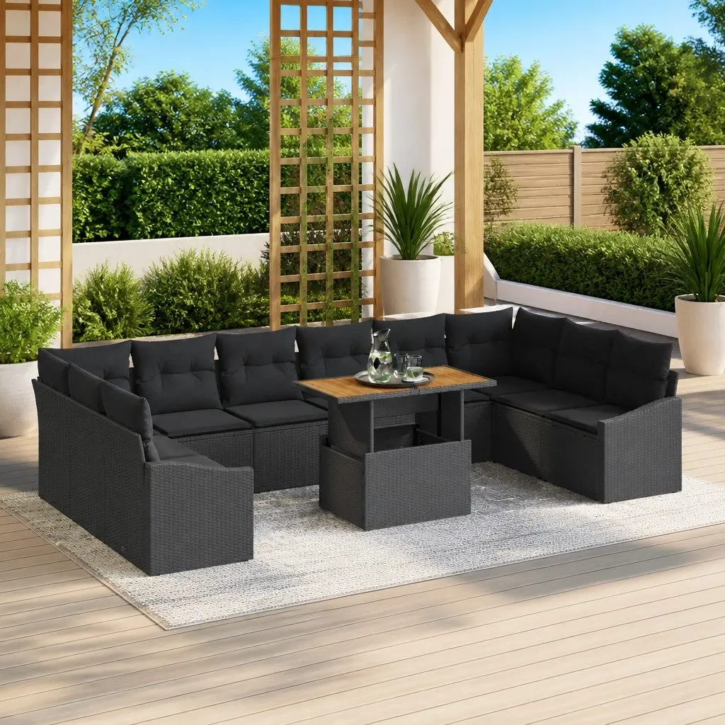 Outdoor Sofa Set Modular Garden Furniture 11 Piece Black