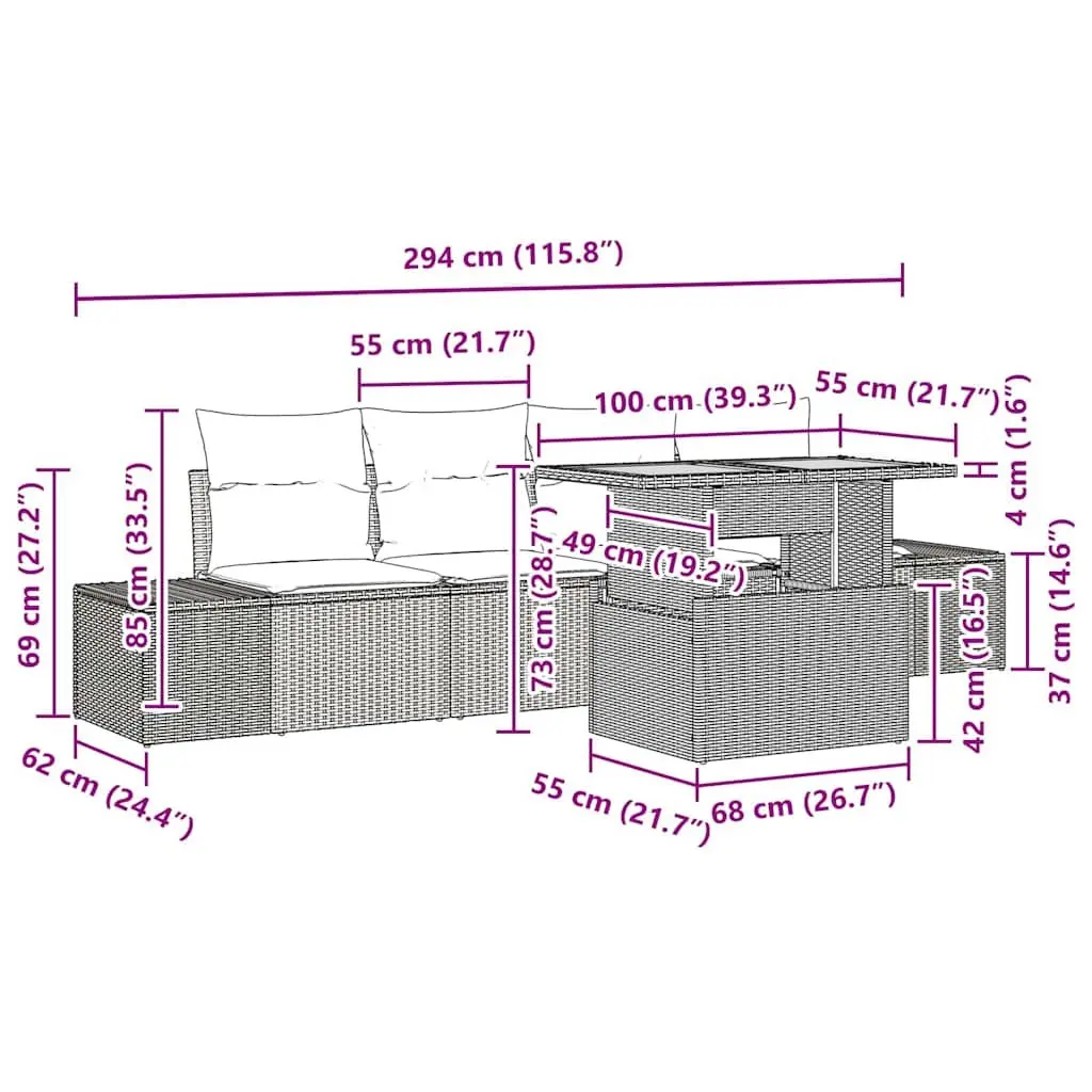 Garden Sofa Set 5 Piece Outdoor Modular Black Poly Rattan