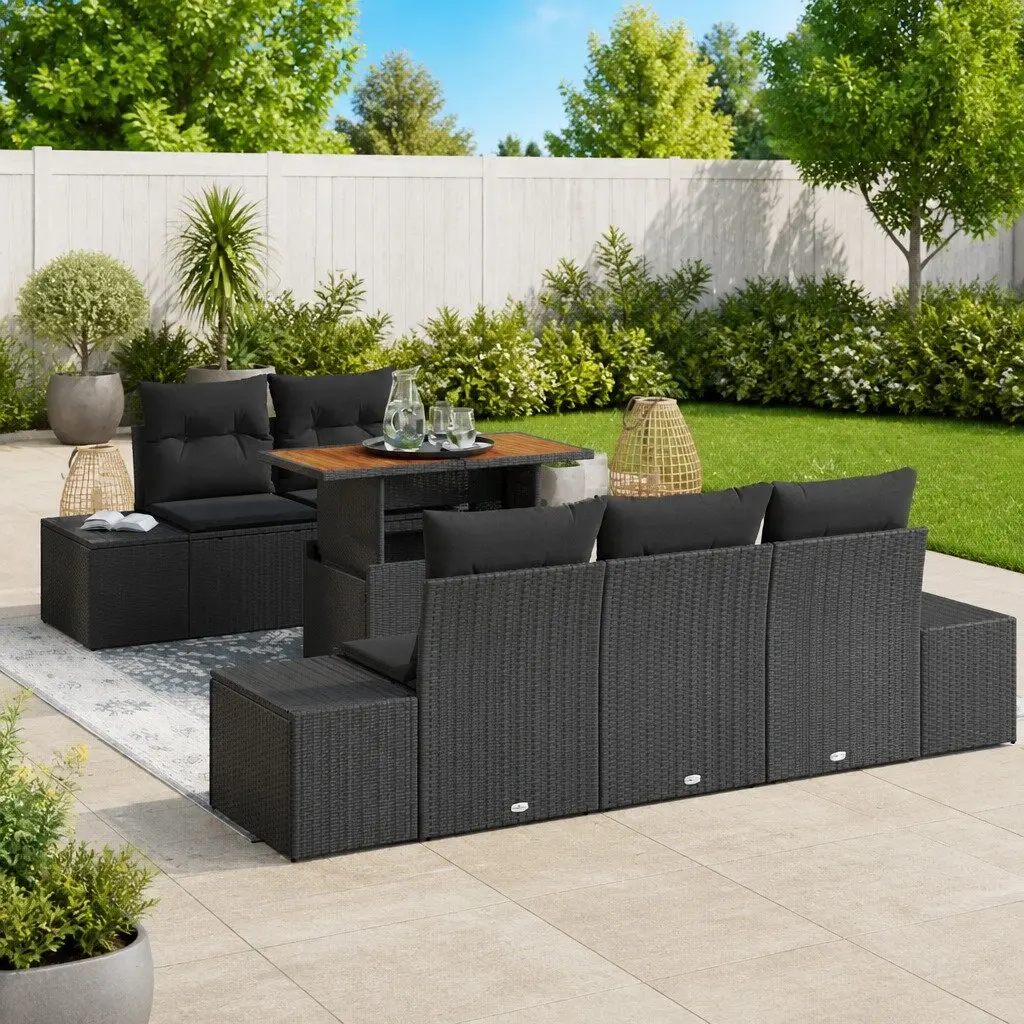 6 Piece Rattan Sofa Set for Outdoors