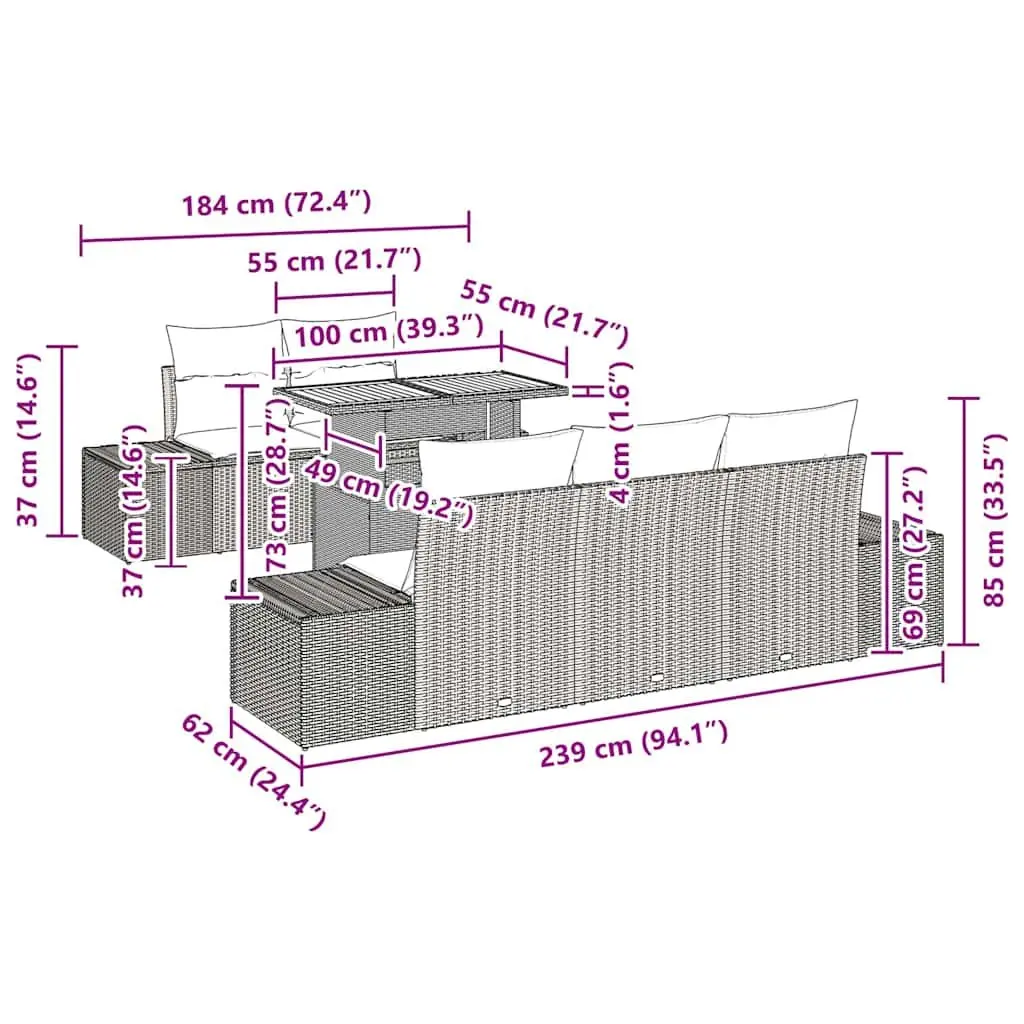 6 Piece Rattan Sofa Set for Outdoors