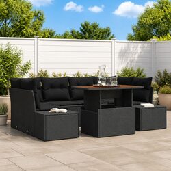 7-Piece Outdoor Garden Sofa Set Black Modular Rattan Dining Seating with Storage