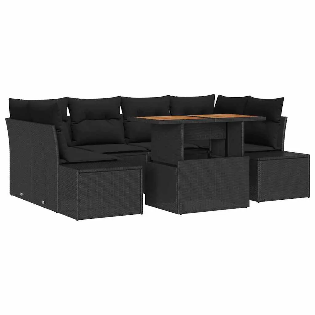 7-Piece Modular Outdoor Garden Sofa Set Black Rattan Dining Seating with Storage