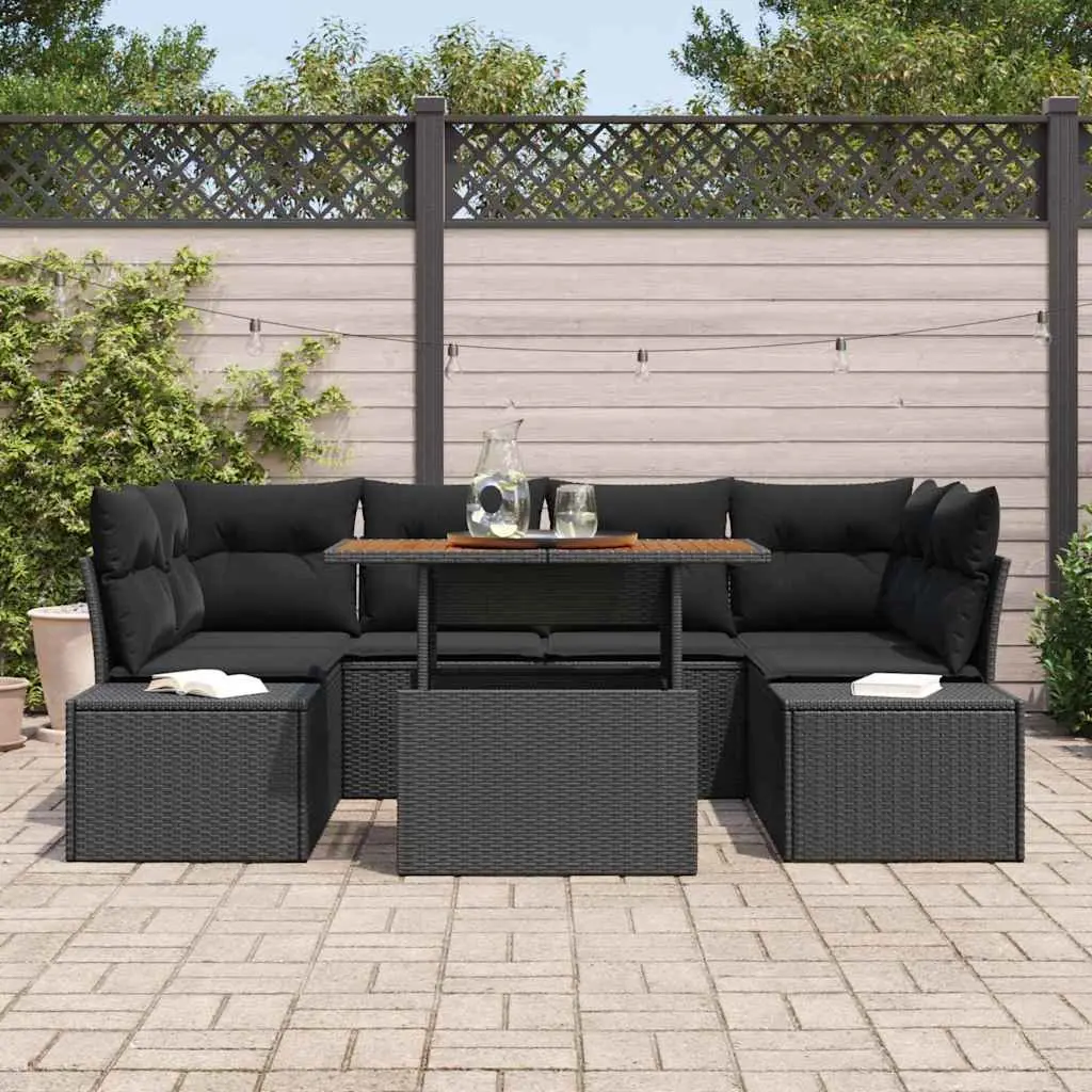 7-Piece Modular Outdoor Garden Sofa Set Black Rattan Dining Seating with Storage
