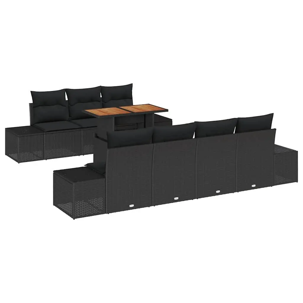 Outdoor Sofa Set 8 Pieces Garden Furniture Poly Rattan Acacia Wood Steel Frame