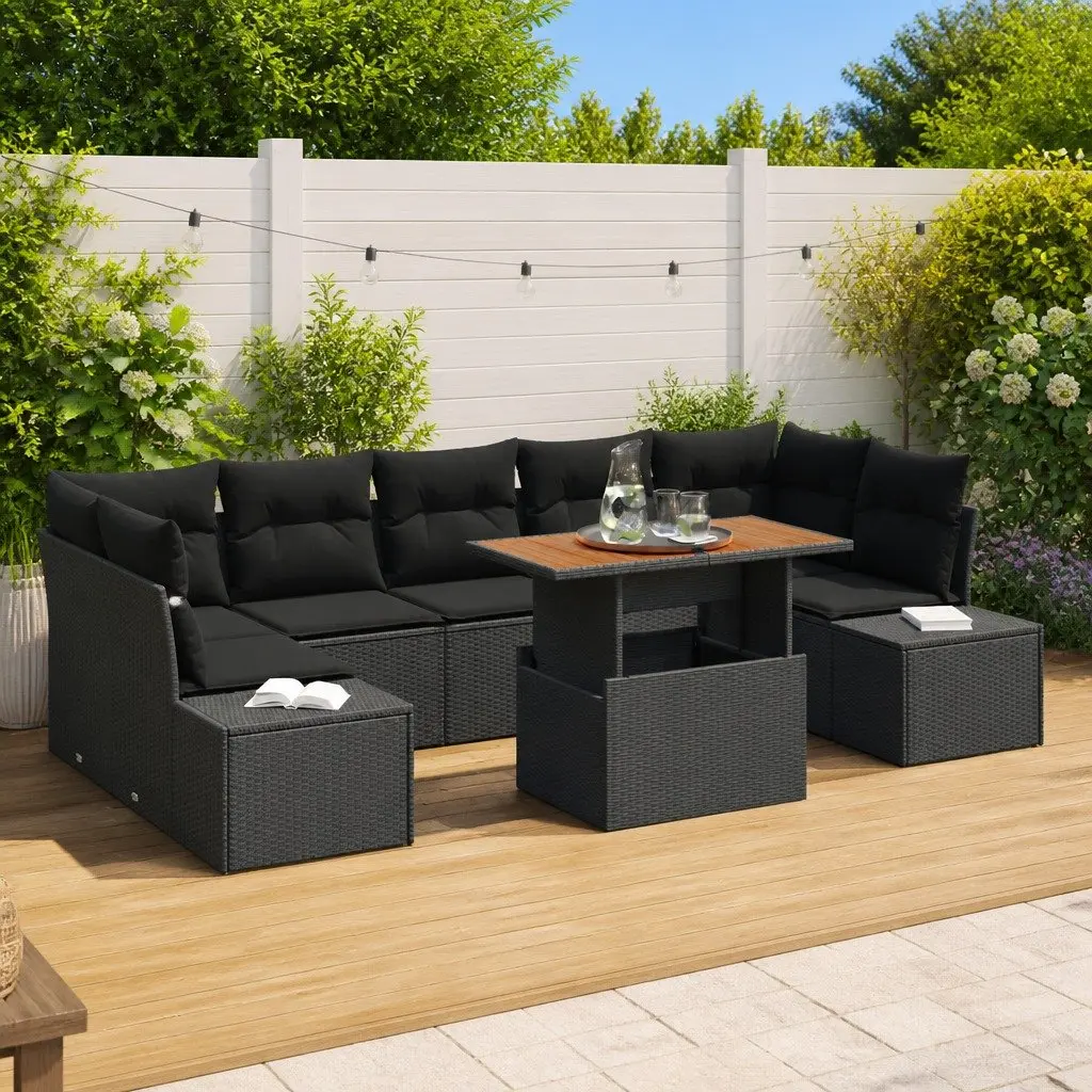 8 Piece Modular Garden Sofa Set Outdoor Rattan Corner Dining Patio Sectional Black