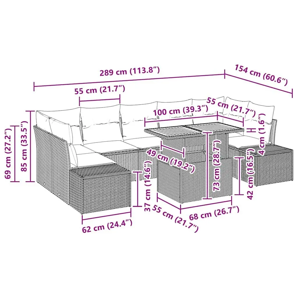 8 Piece Modular Garden Sofa Set Outdoor Rattan Corner Dining Patio Sectional Black