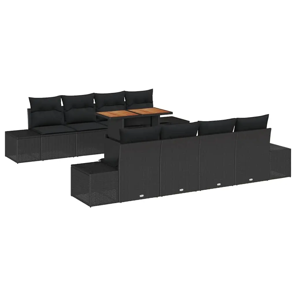Outdoor Garden Sofa Set 9 Pieces Black Modular Rattan Sectional Dining Furniture