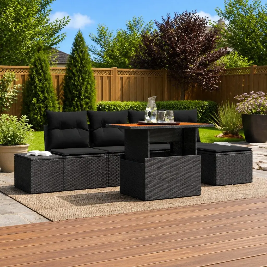 Modular Outdoor Garden Sofa Set 6 Pieces Seating Patio Black