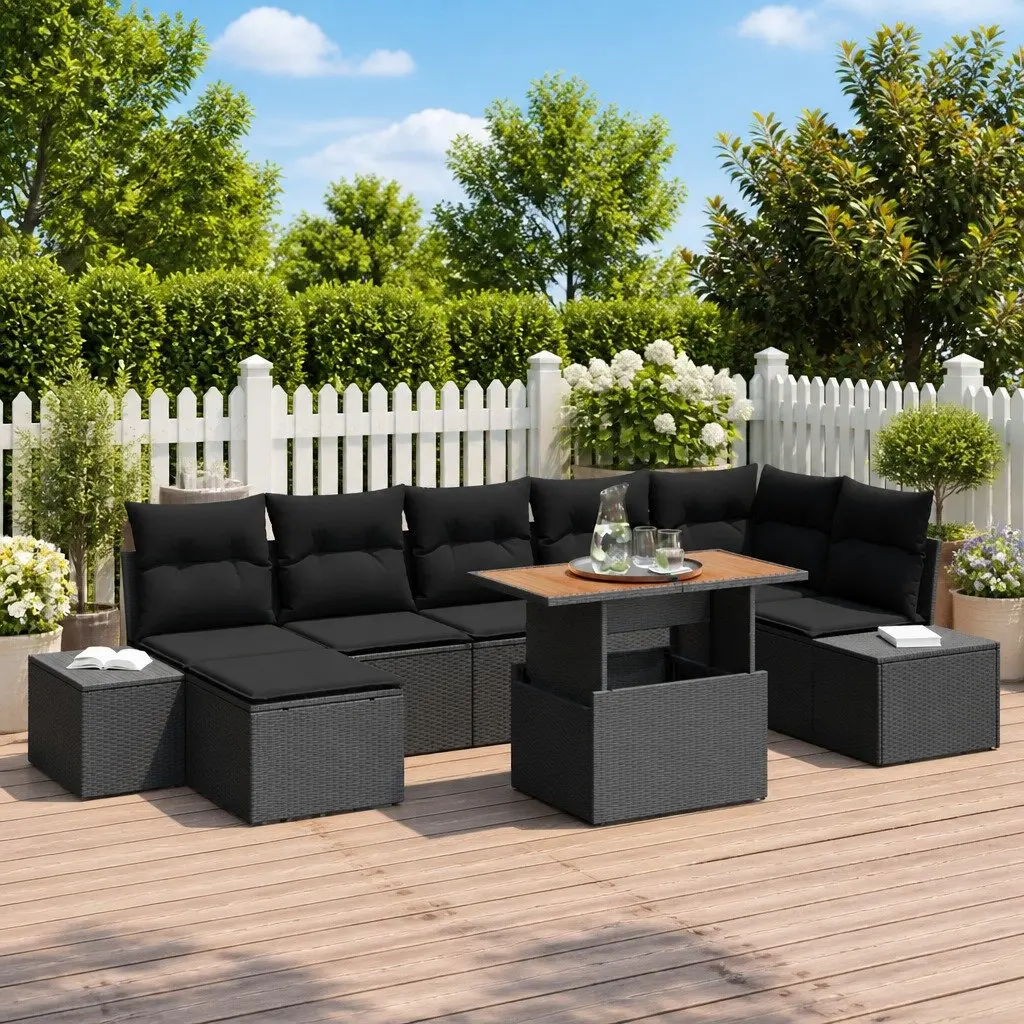 Garden Sofa Set 8 Pieces Outdoor Seating Patio Furniture Black Modular Rattan