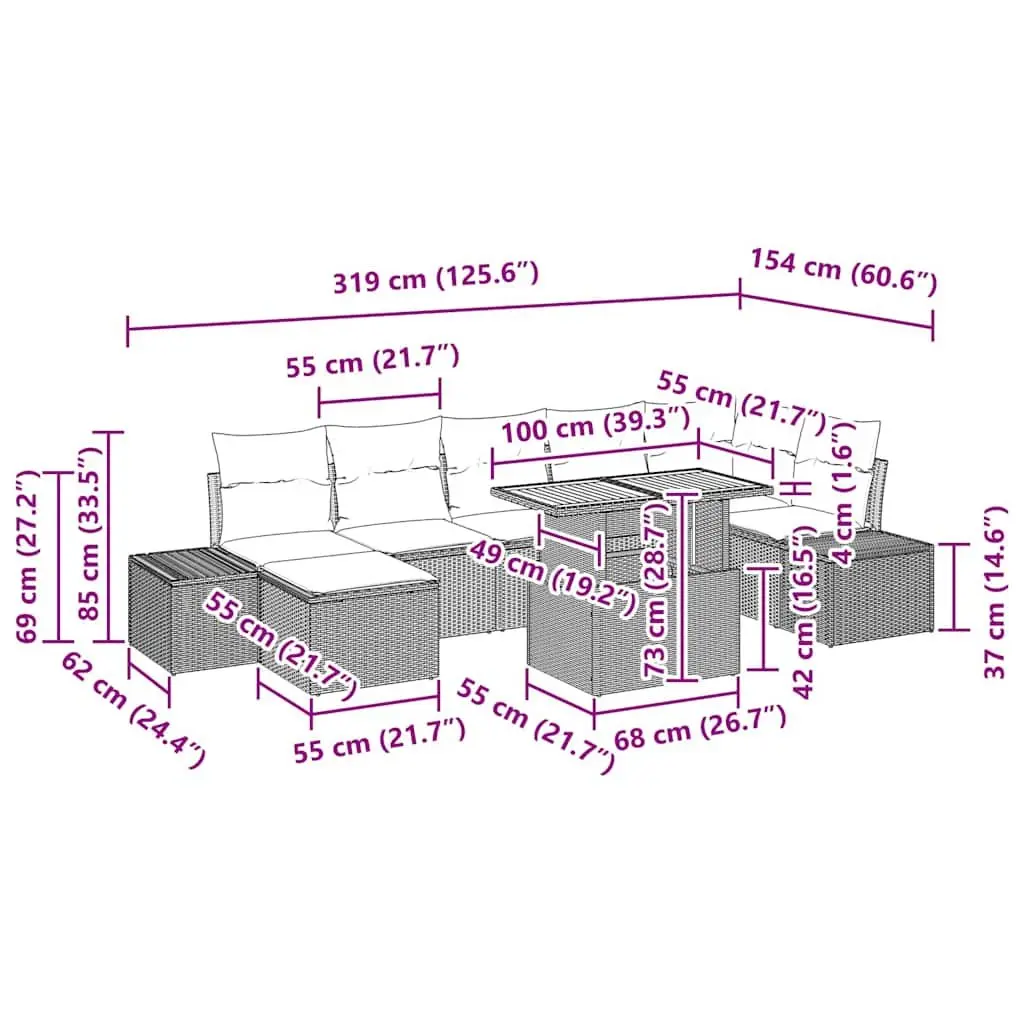 Garden Sofa Set 8 Pieces Outdoor Seating Patio Furniture Black Modular Rattan