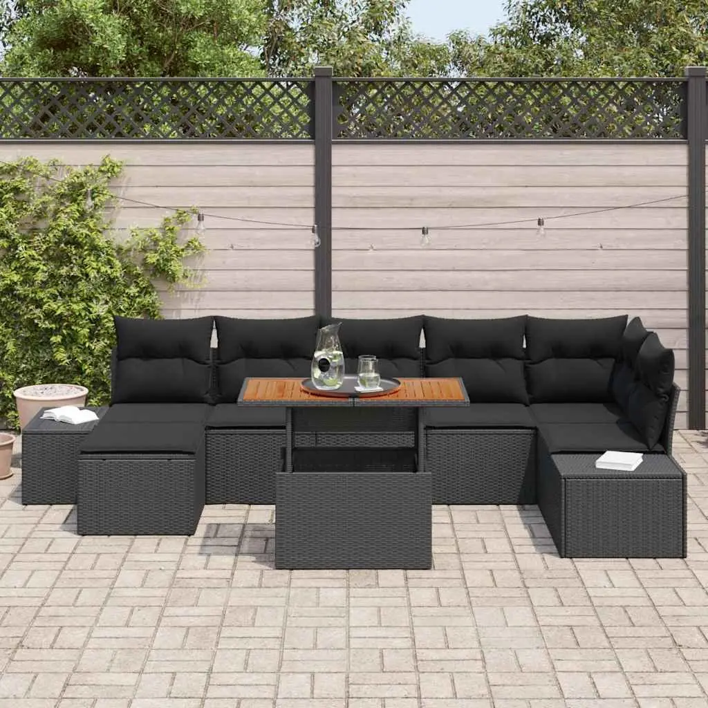 Garden Sofa Set 8 Pieces Outdoor Seating Patio Furniture Black Modular Rattan