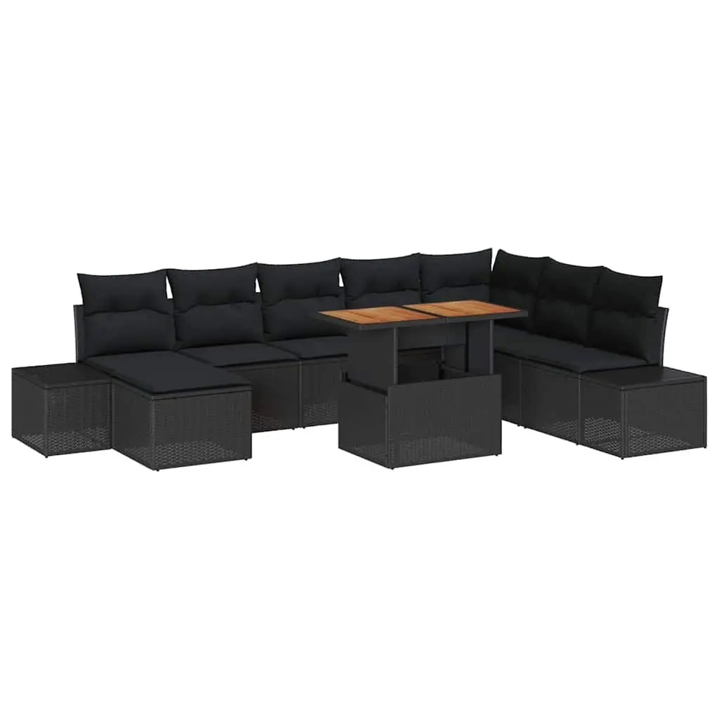Outdoor Garden Sofa Set 9 Pieces Modular Seating Black Poly Rattan