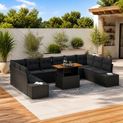 Reliable 11-Piece Black Rattan Outdoor Sofa Set