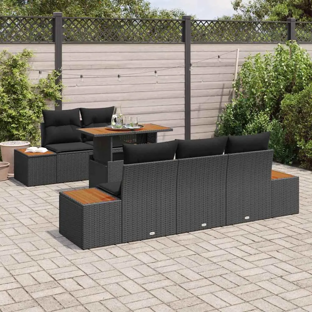 Outdoor Garden Sofa Set Modular Patio Furniture 6 Piece Black Poly Rattan