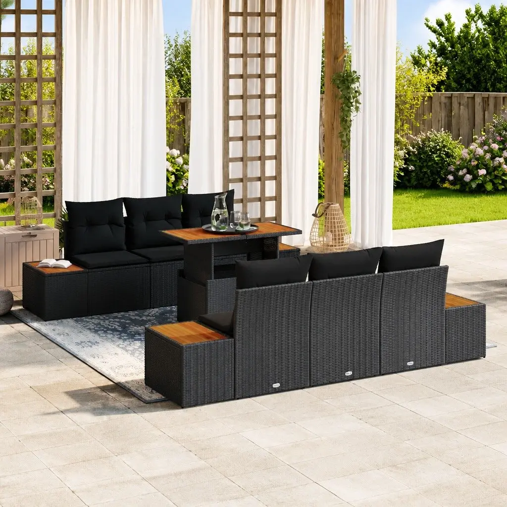 Outdoor Garden Sofa Set 7 Pieces Black Poly Rattan Furniture Patio Seating