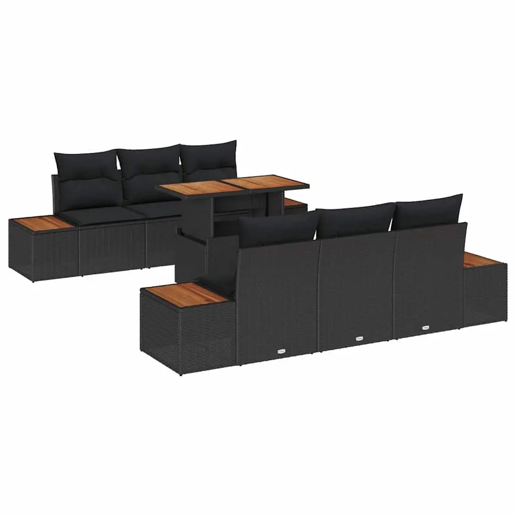 Outdoor Garden Sofa Set 7 Pieces Black Poly Rattan Furniture Patio Seating