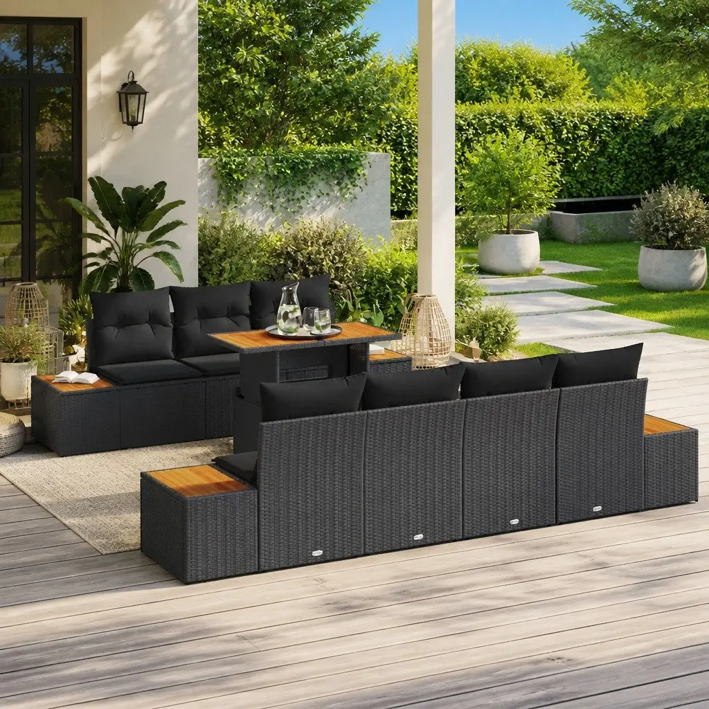 Garden Sofa Set Modular Outdoor Furniture 8 Pieces Poly Rattan Black