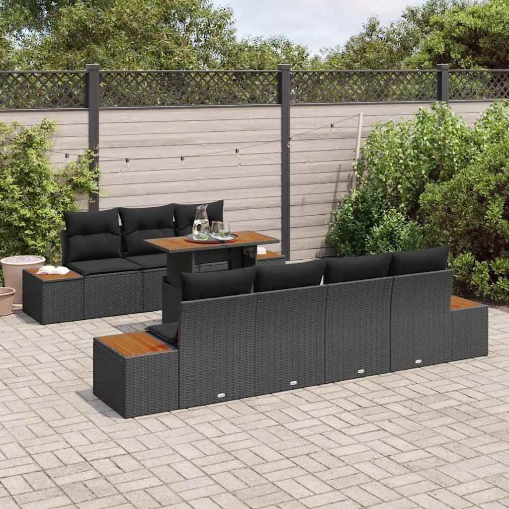 Garden Sofa Set Modular Outdoor Furniture 8 Pieces Poly Rattan Black