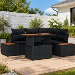 Outdoor Garden Sofa Set 5 Piece Black Poly Rattan Modular Patio Seating with