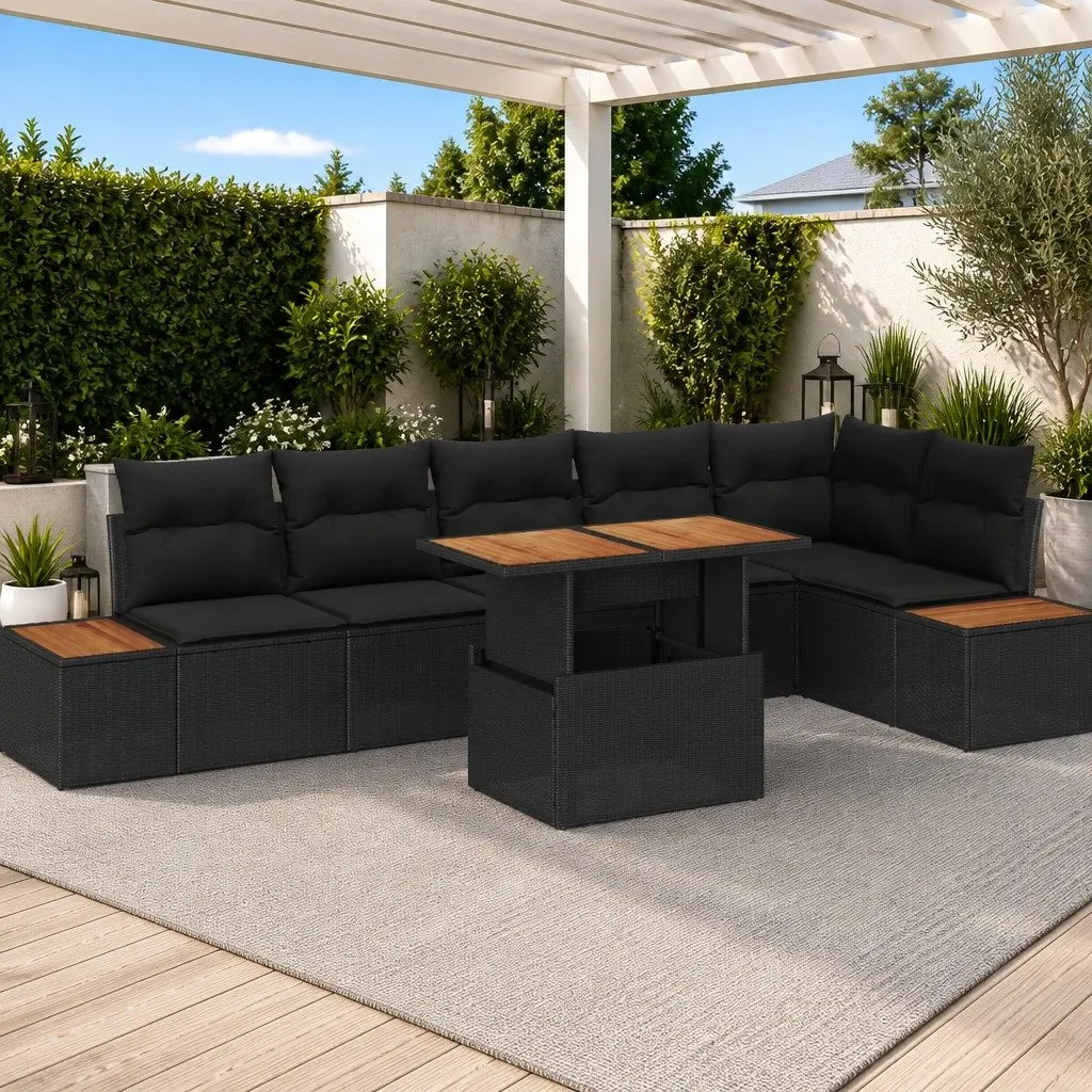 7 Piece Modular Outdoor Garden Sofa Set with Storage Black