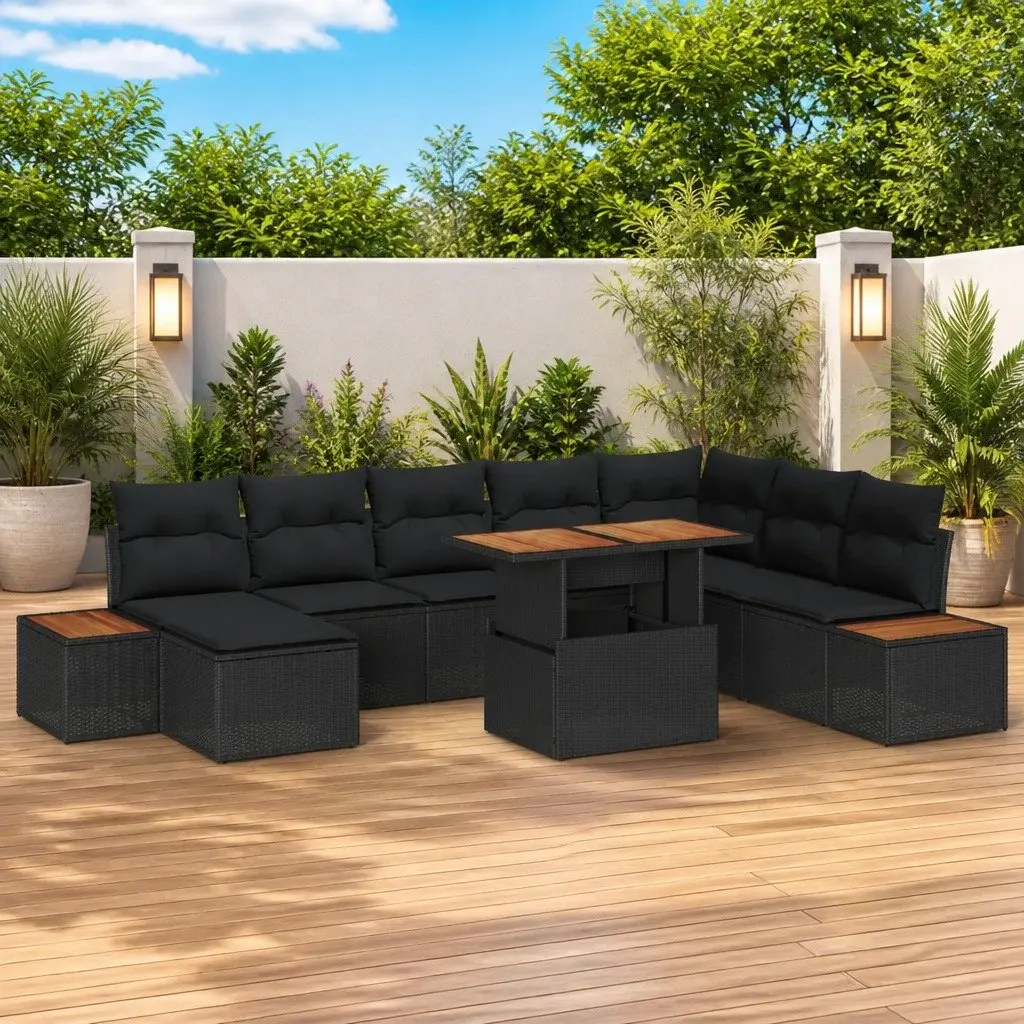 Outdoor Sofa Set Modular Rattan Furniture 9 Pieces Dining Lounge Patio Black