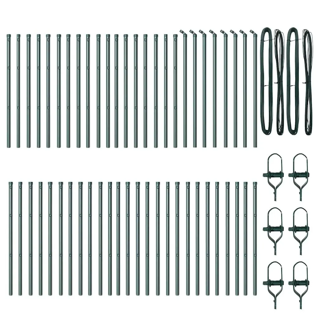 Fence Posts Green Powder-Coated Steel Garden Outdoor Barrier 52 Piece