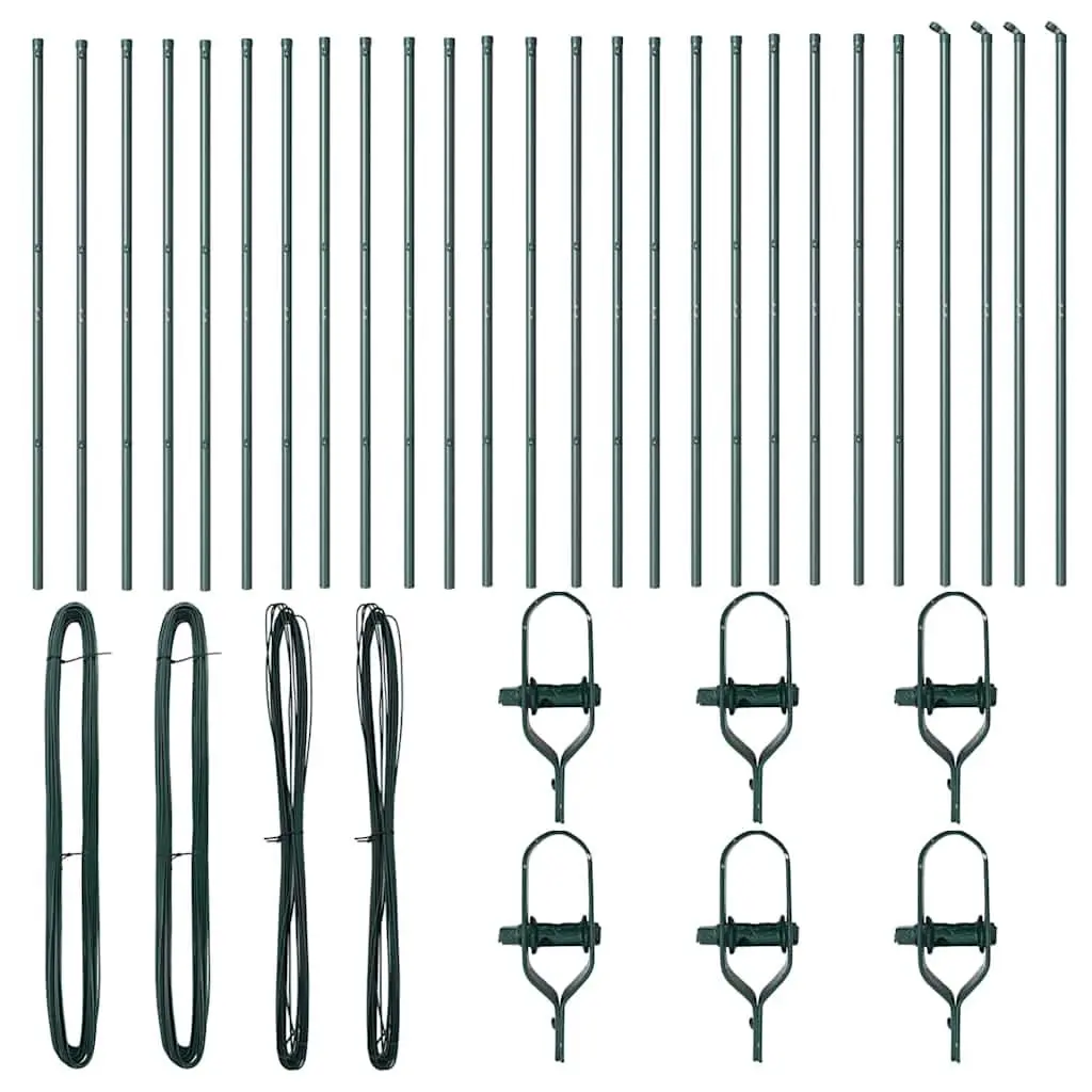 Embedded Fence Post Green Powder-Coated Steel 26 Piece Garden Terrace Boundary