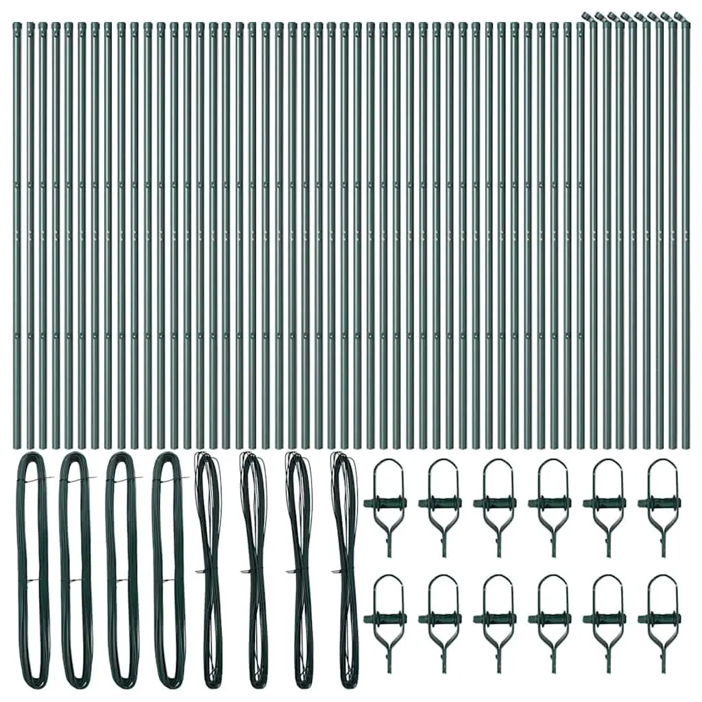 Embedded Fence Post Green Powder-Coated Steel Garden Terrace Boundary 52 Piece