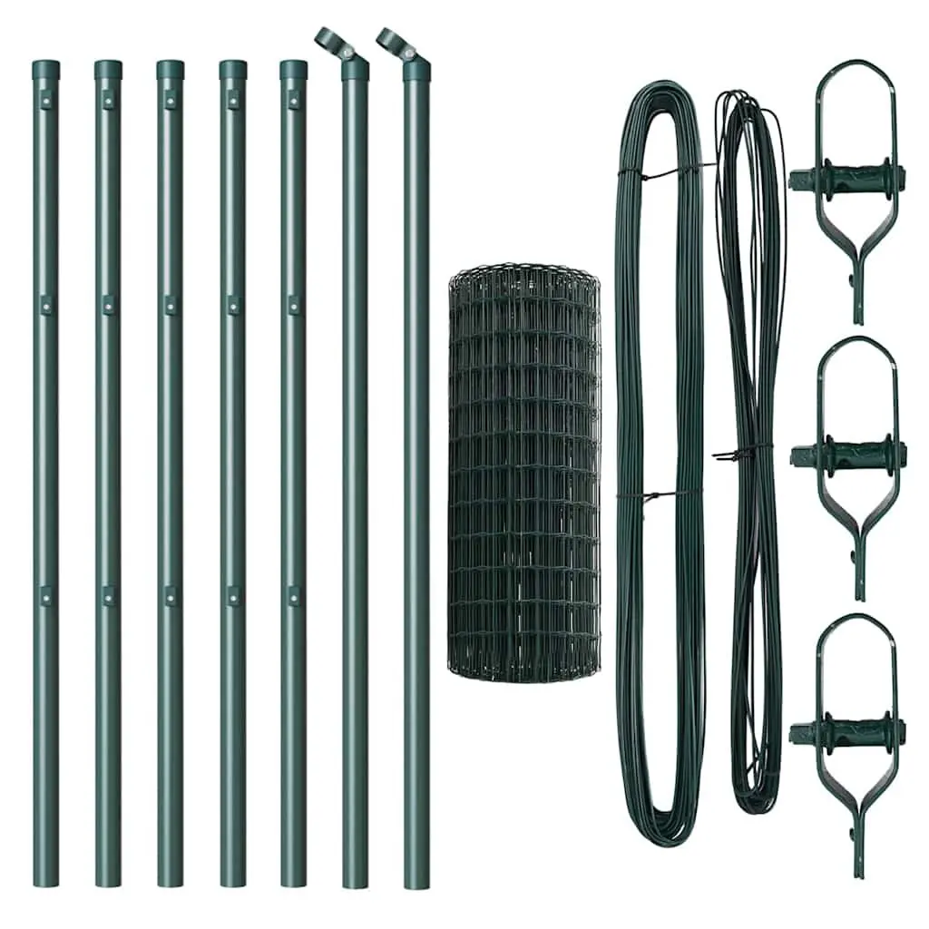 Fence Panel Set Outdoor Garden Barrier 10 x 0.8m Green PVC-Coated Steel Mesh
