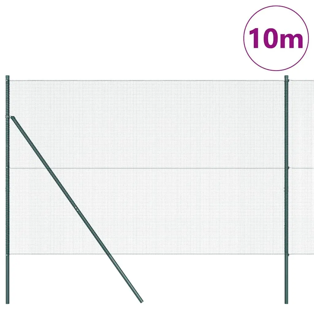 Welded Wire Fence Panel Outdoor Garden Barrier 10 x 1.5 m Green PVC-Coated Steel
