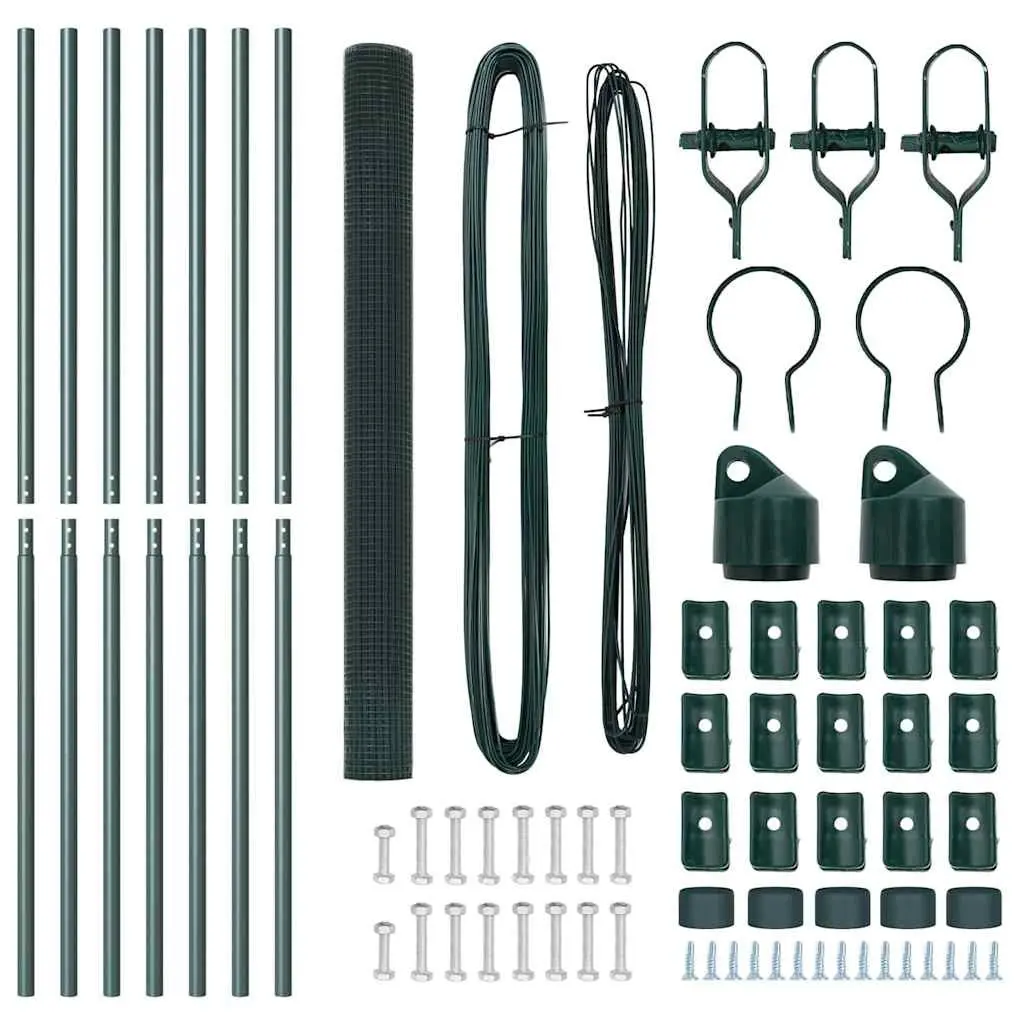 Welded Wire Fence Panel Outdoor Garden Barrier 10 x 1.5 m Green PVC-Coated Steel